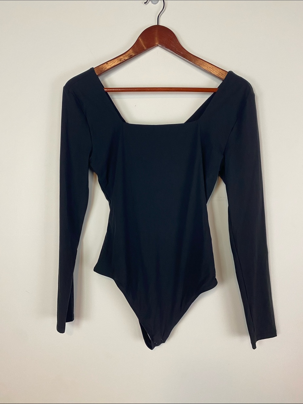 Quince Black Square-Neck Long Sleeve Bodysuit